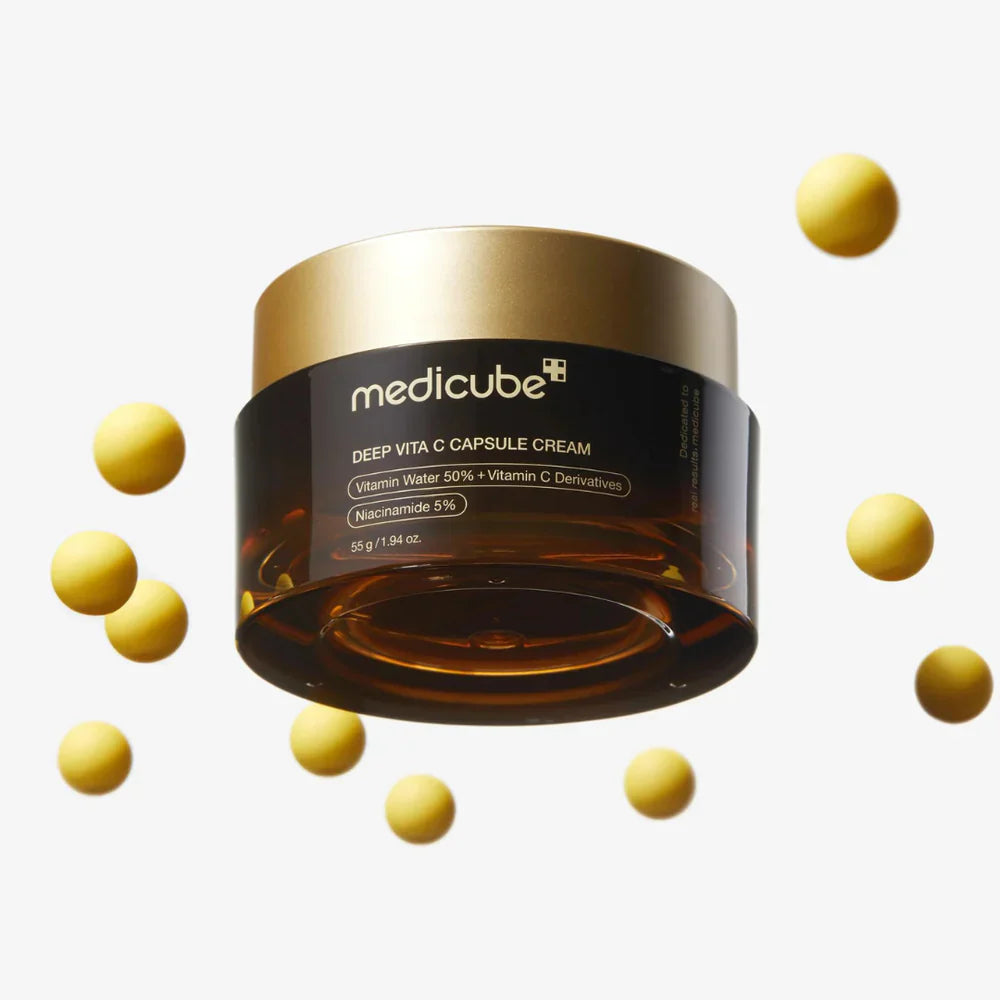 Medicube’s dermatologist-tested skincare including Zero Pore Pads and collagen boosters in bold red packaging