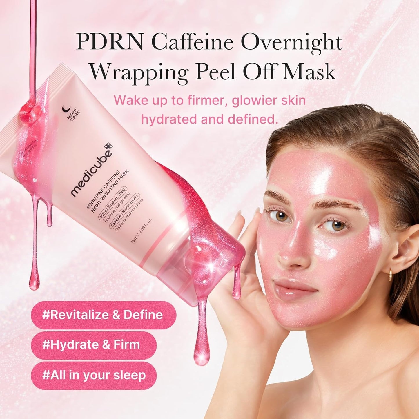 Medicube PDRN Pink Caffeine Overnight Wrapping Mask – Firm & Glow Night Film 75 ml