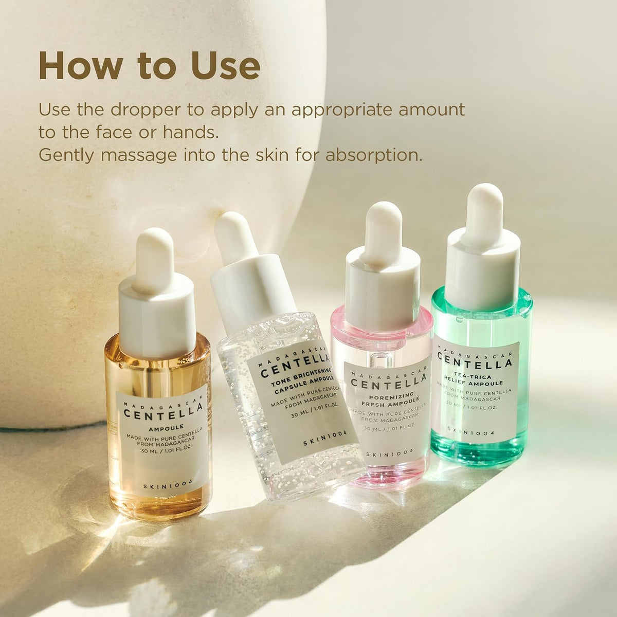 SKIN1004 Madagascar Centella Ampoule Kit, 4ea x 1.10 fl.oz, 30ml, Travel Size Face Serum Collection, Korean Skincare Set with Centella Ampoule and Hydrating Serum for Soothing Care, Korean Skin Care