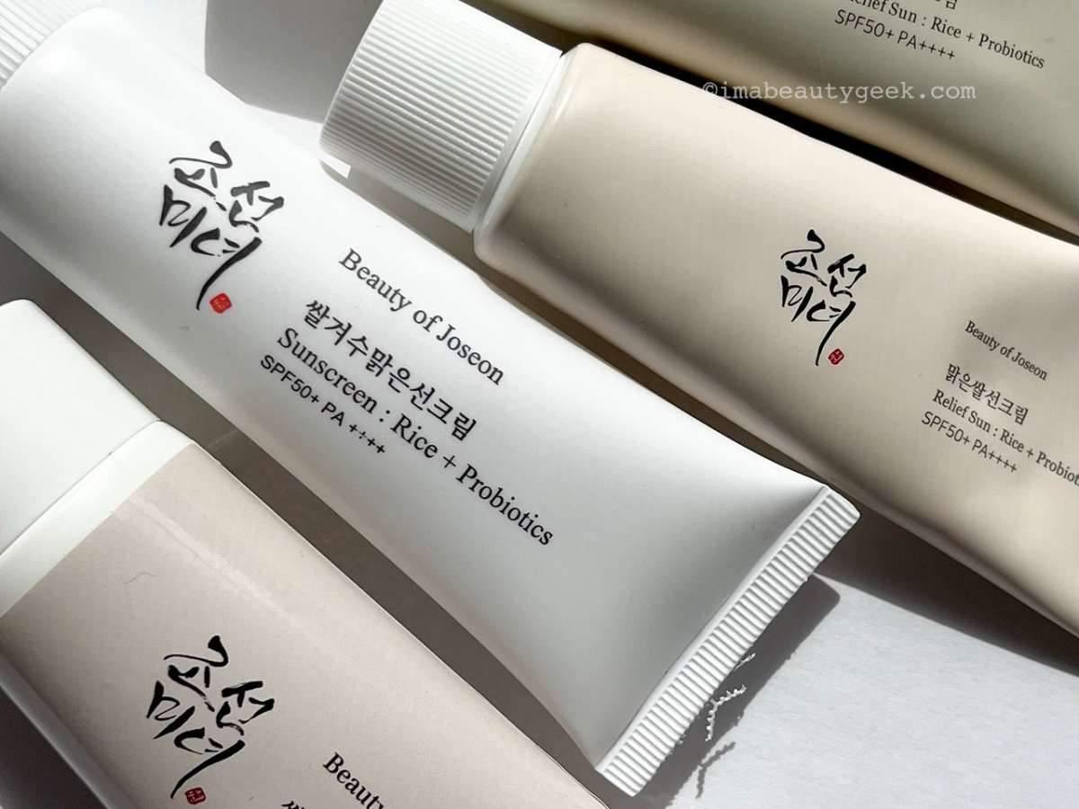 Beauty of Joseon products with traditional Korean ingredients like ginseng and rice water in luxurious packaging