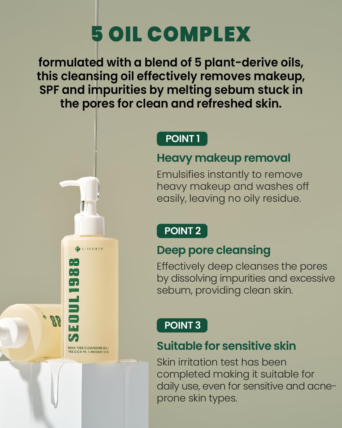 K-SECRET Seoul 1988 Cleansing Oil – Pine Cica 1% + Probiotics | 200ml