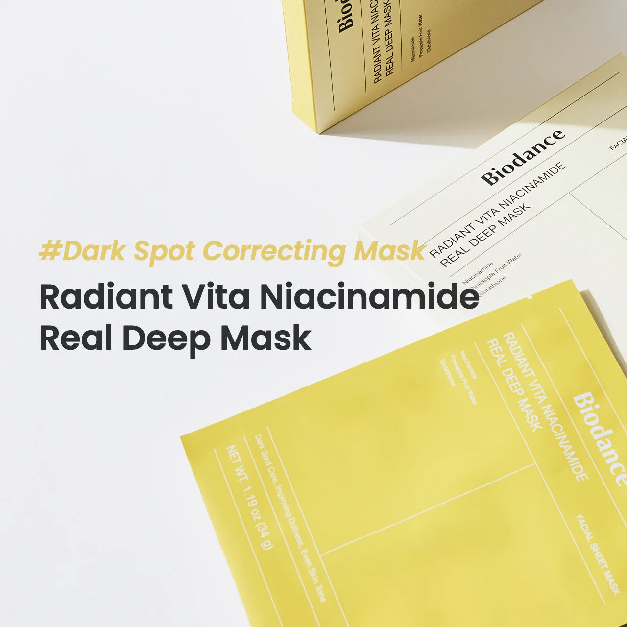 BIODANCE Yellow Radiant Vita Niacinamide Real Deep Mask - 4ea/8ea