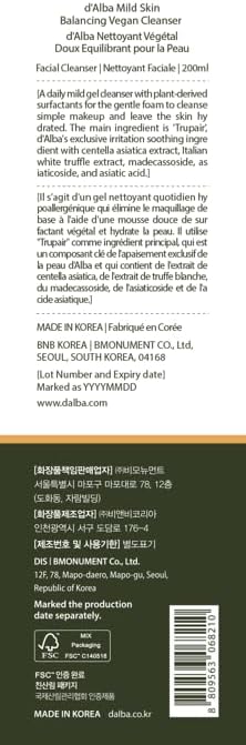 d'Alba Piedmont Italian White Truffle Mild Skin Balancing Vegan Cleanser