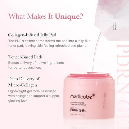 Medicube PDRN Pink Collagen Toning Gel Toner Pad - 70 pads