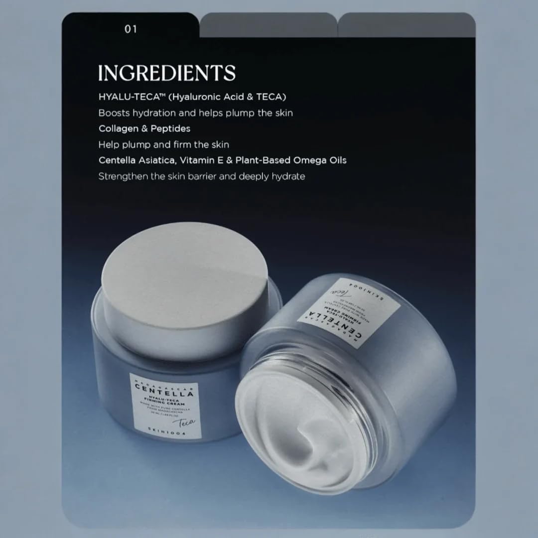 SKIN1004 Hyalu TECA Firming Cream, Face Moisturizer for Dewy, Plump Skin, Night Cream for Deep Hydration & Elasticity, Ceramide & Centella for Skin Barrier Support, Korean Skin Care, 1.01 fl.oz / 50ml
