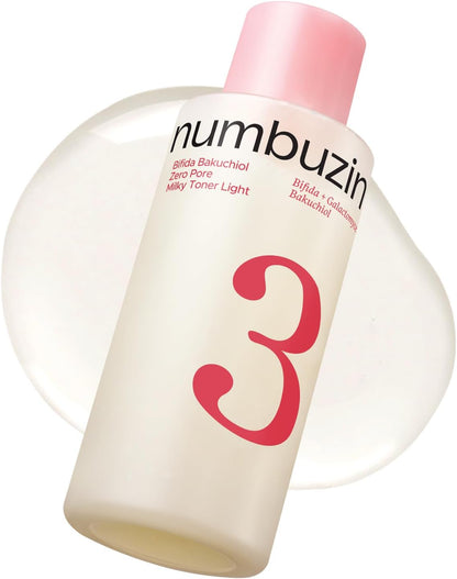 Numbuzin No.3 Bifida Bakuchiol Zero Pore Milky Toner Light - Hydrating Toner for Pores, Uneven Texture & Dark Spots, with Kojic Acid, for Sensitive Skin, 6.76 fl oz
