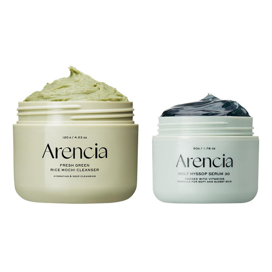 Arencia Glass Skin Care Duo – Rice Mochi Facial Cleanser + Glow Hyssop Overnight Mask Serum ✨💧