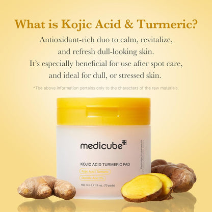 MEDICUBE Kojic Acid Turmeric Pad – Brightening & Soothing Glow-  70 Pads