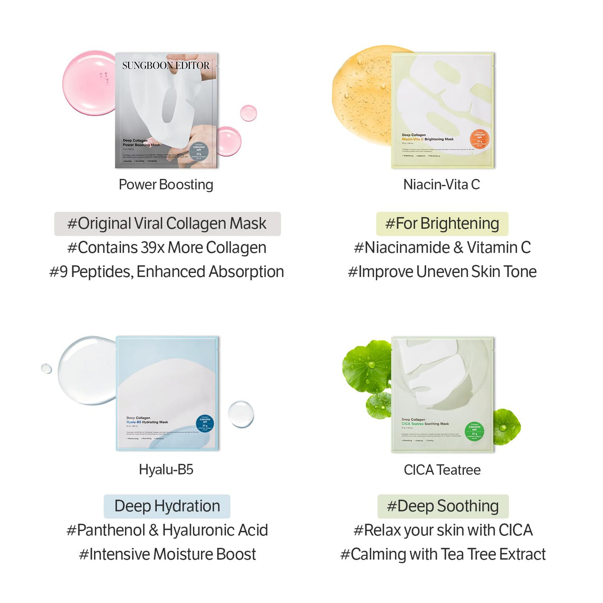SUNGBOON EDITOR Deep Collagen Niacin Vita C Brightening Mask (37g x 4 Sheets)