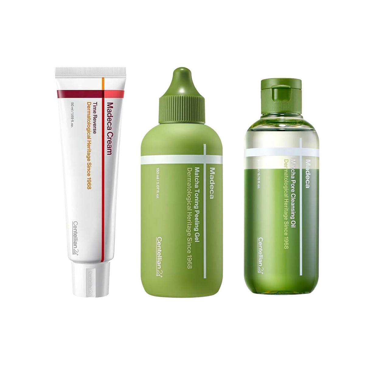 CENTELLIAN 24 Madeca Time Reverse Cream +Matcha Cleansing Oil+Peeling Gel Bundle (1.69+6.76+5.07 fl oz)Korean Skin Care Set for Deep Cleansing, Gentle Exfoliation, Firming & Wrinkle Care with Centella