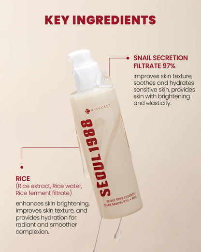 K-SECRET SEOUL 1988 Snail Mucin 97% Essence 100ml / 3.38 fl oz