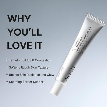 Arencia Eraser Shot Serum Glycolic Acid Booster with AHA BHA, Exfoliating Face Serum for Acne-Prone Skin, Pore Care & Texture Refining, Lightweight Daily Skincare, 30 mL