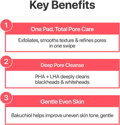 Numbuzin No.3 Bifida Bakuchiol Exfoliating Toner Pads - PHA + LHA Pore Care, Dual-Sided Pads for Blackheads & Whiteheads, Gentle for Sensitive Skin, 6.42 fl oz