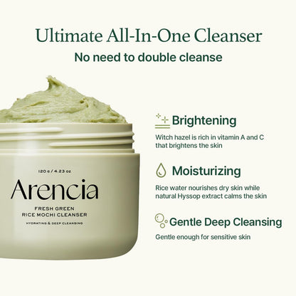 Arencia Glass Skin Ritual Trio – Green Rice Mochi Cleanser + Holy Hyssop Serum 30 Set 🌿✨