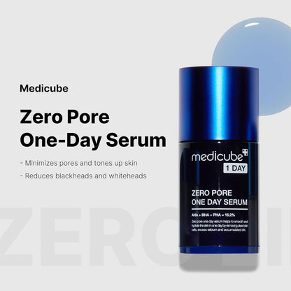 [Medicube] Zero Pore One-day Serum 30ml - Overnight Resurfacing Serum with Pore Tightening Complex - 15.2% AHA+BHA+PHA & 2% Niacinamide - 10.8% reduction in pore appearance after one day of use