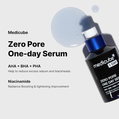 [Medicube] Zero Pore One-day Serum 30ml - Overnight Resurfacing Serum with Pore Tightening Complex - 15.2% AHA+BHA+PHA & 2% Niacinamide - 10.8% reduction in pore appearance after one day of use