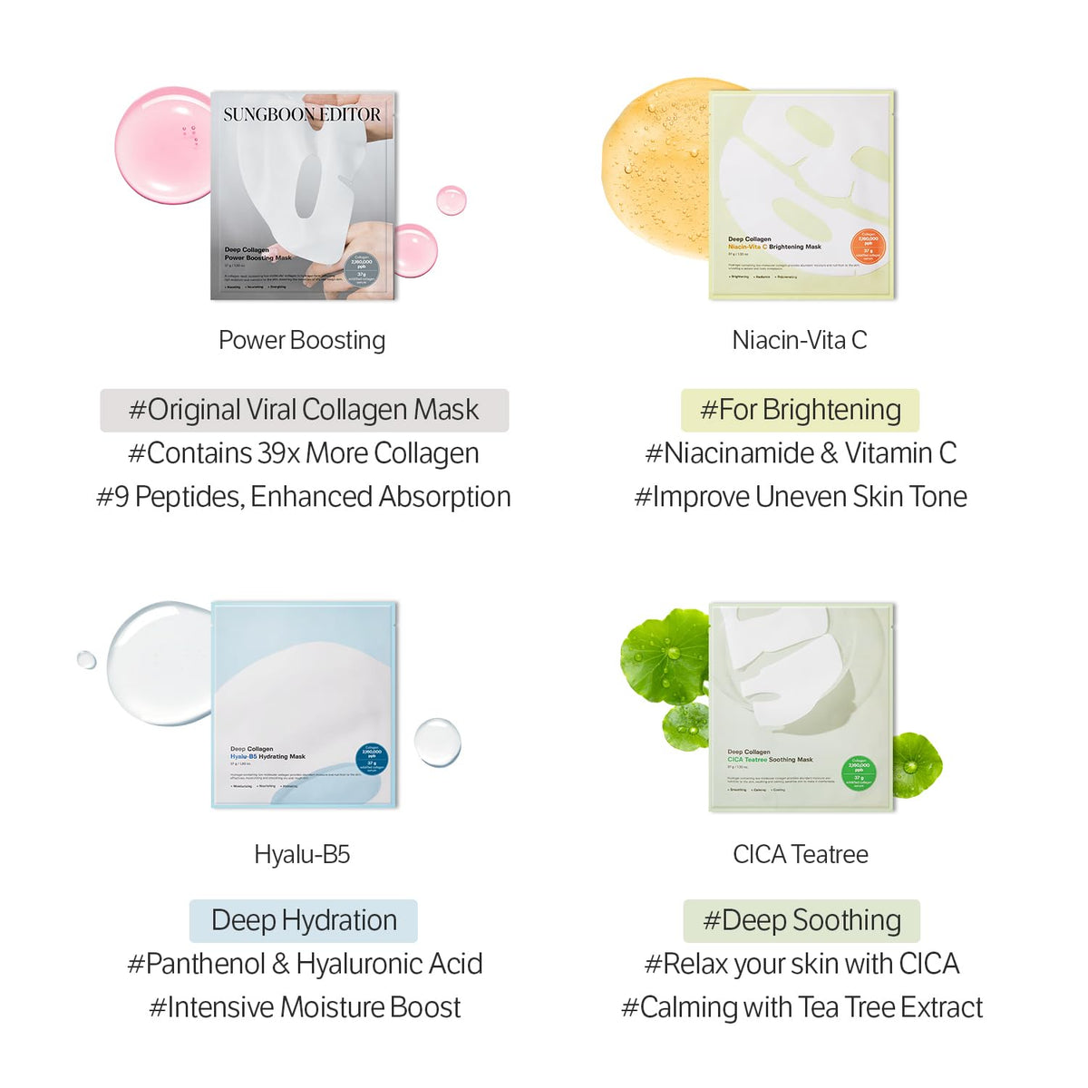 SUNGBOON EDITOR Deep Collagen Hyalu-B5 Hydrating Mask (37g x 4 Sheets)