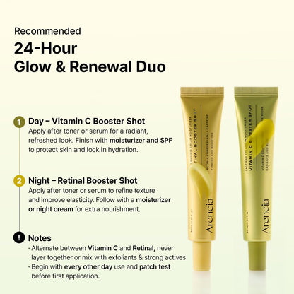 Arencia Vitamin C & Retinal Booster Shot Duo – Dark Spot & Fine Line Tightening Gift Set ✨🍊🌙