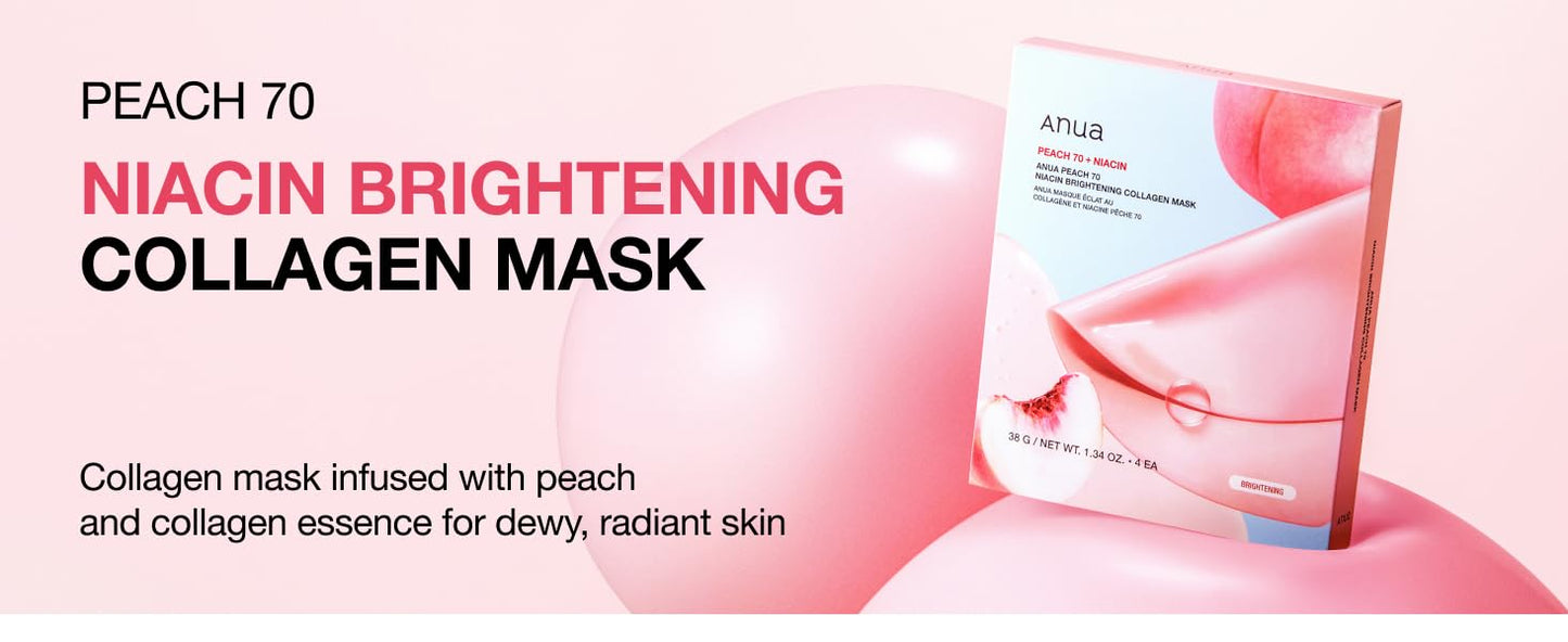 [ANUA] قناع الكولاجين المُشرق بخلاصة الخوخ 70 والنياسين (4 قطع)