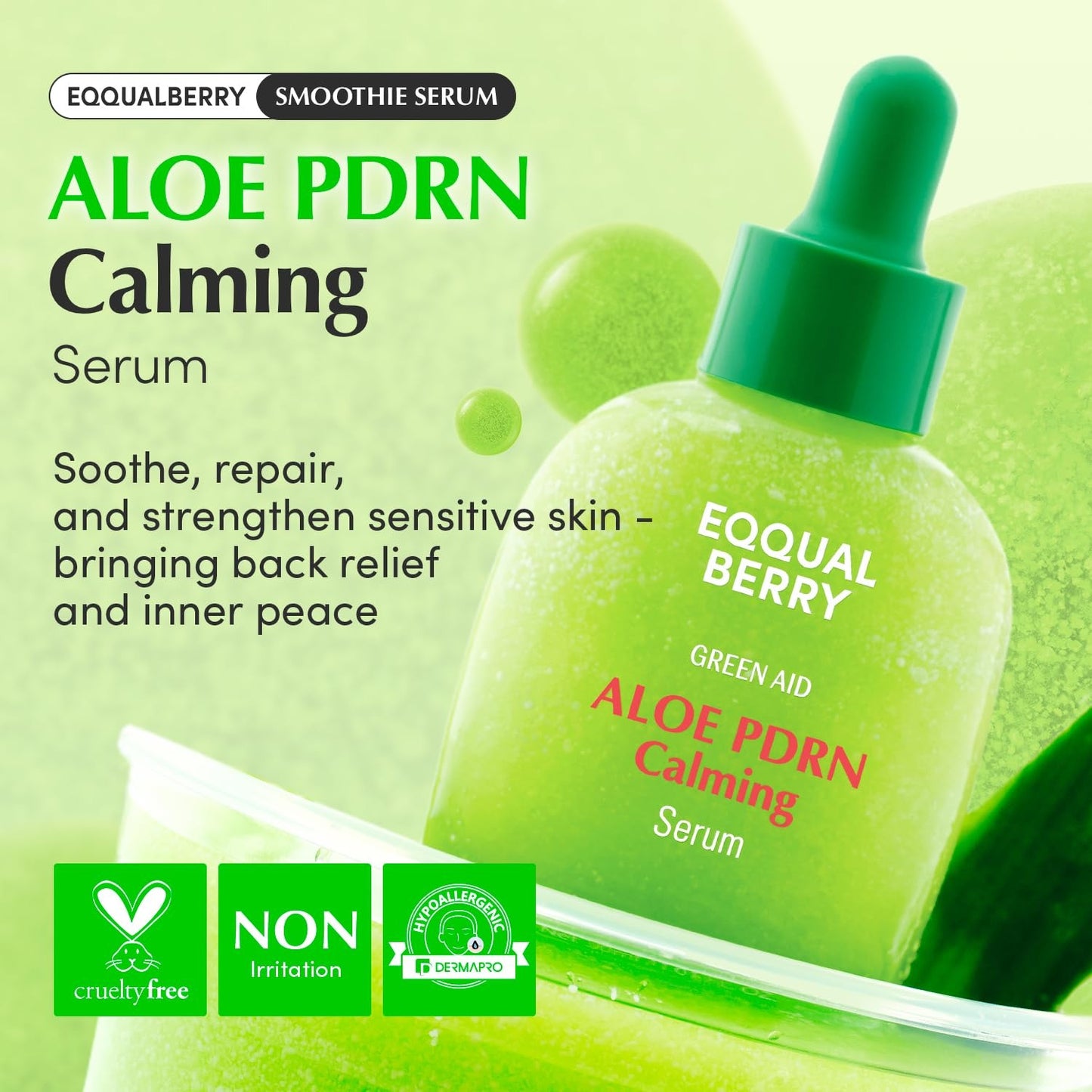 Eqqualberry Aloe PDRN Calming Smoothie Serum – Soothe & Restore Green Glow 30 ml