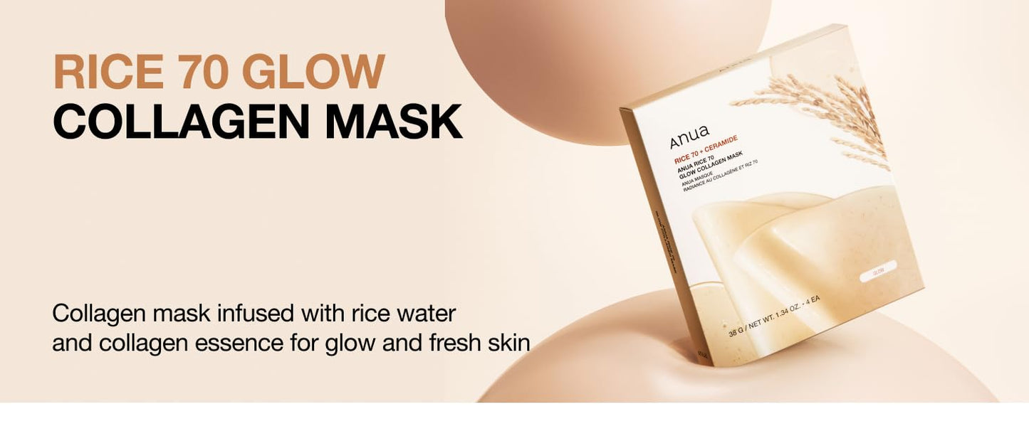[ANUA] Rice 70 Glow Collagen Mask (4ea)