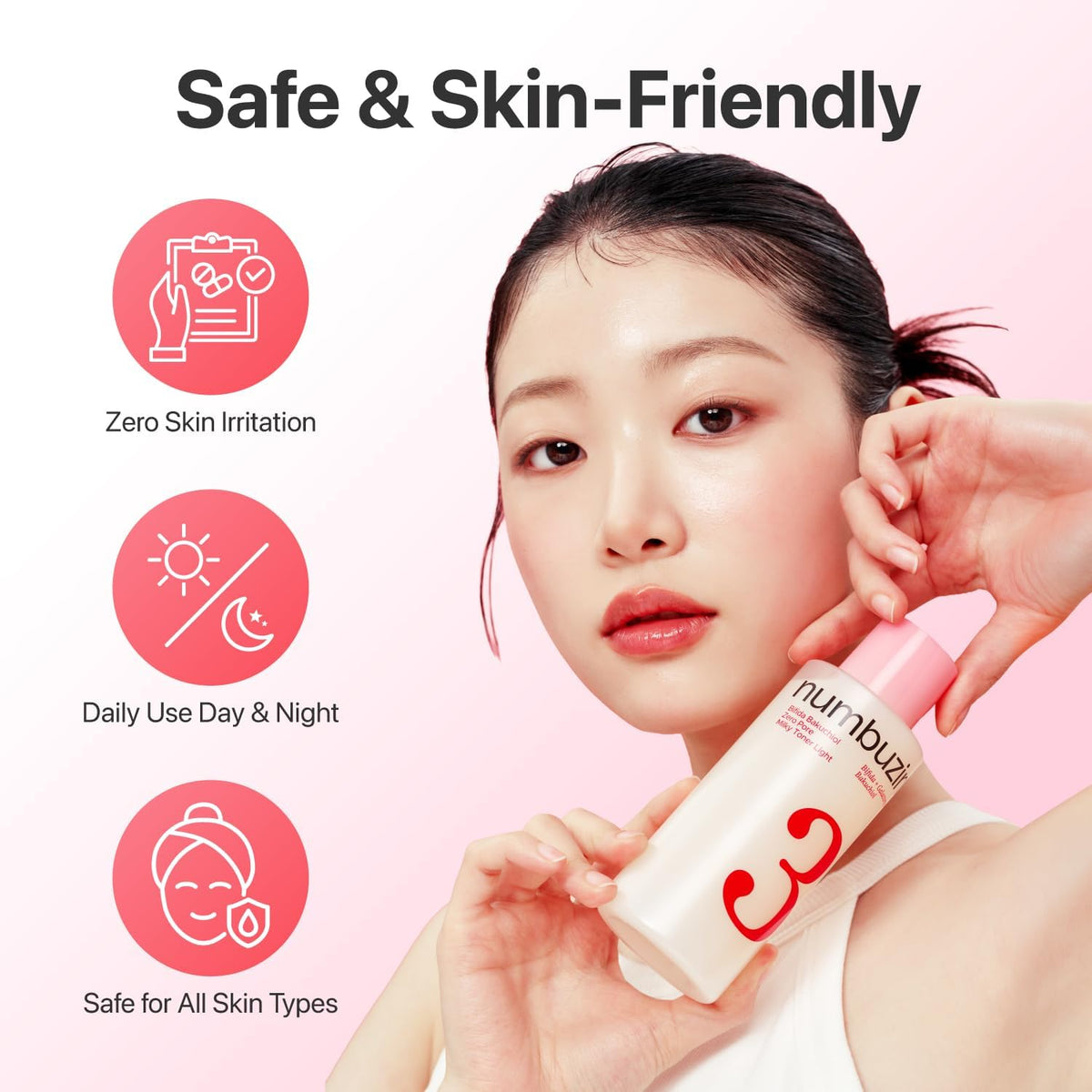 Numbuzin No.3 Bifida Bakuchiol Zero Pore Milky Toner Light - Hydrating Toner for Pores, Uneven Texture & Dark Spots, with Kojic Acid, for Sensitive Skin, 6.76 fl oz