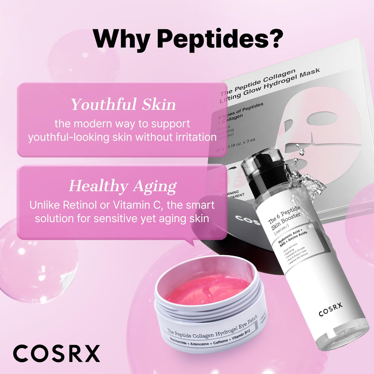 COSRX Advanced Snail Mucin Glass Glow Hydrogel Face Masks Skincare 3 EA, Collagen Face Mask, Travel Essentials, Overnight Face Mask, Korean Skin Care