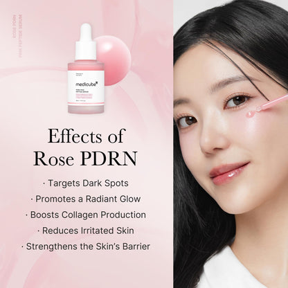 Medicube PDRN Pink Peptide Serum, Pink glow serum, Peptide, Niacinamide, Hydrating & Moisturizing & Firming, Uneven Skin Tone, Korean Skincare | 30ml, Rose PDRN (Vegan))
