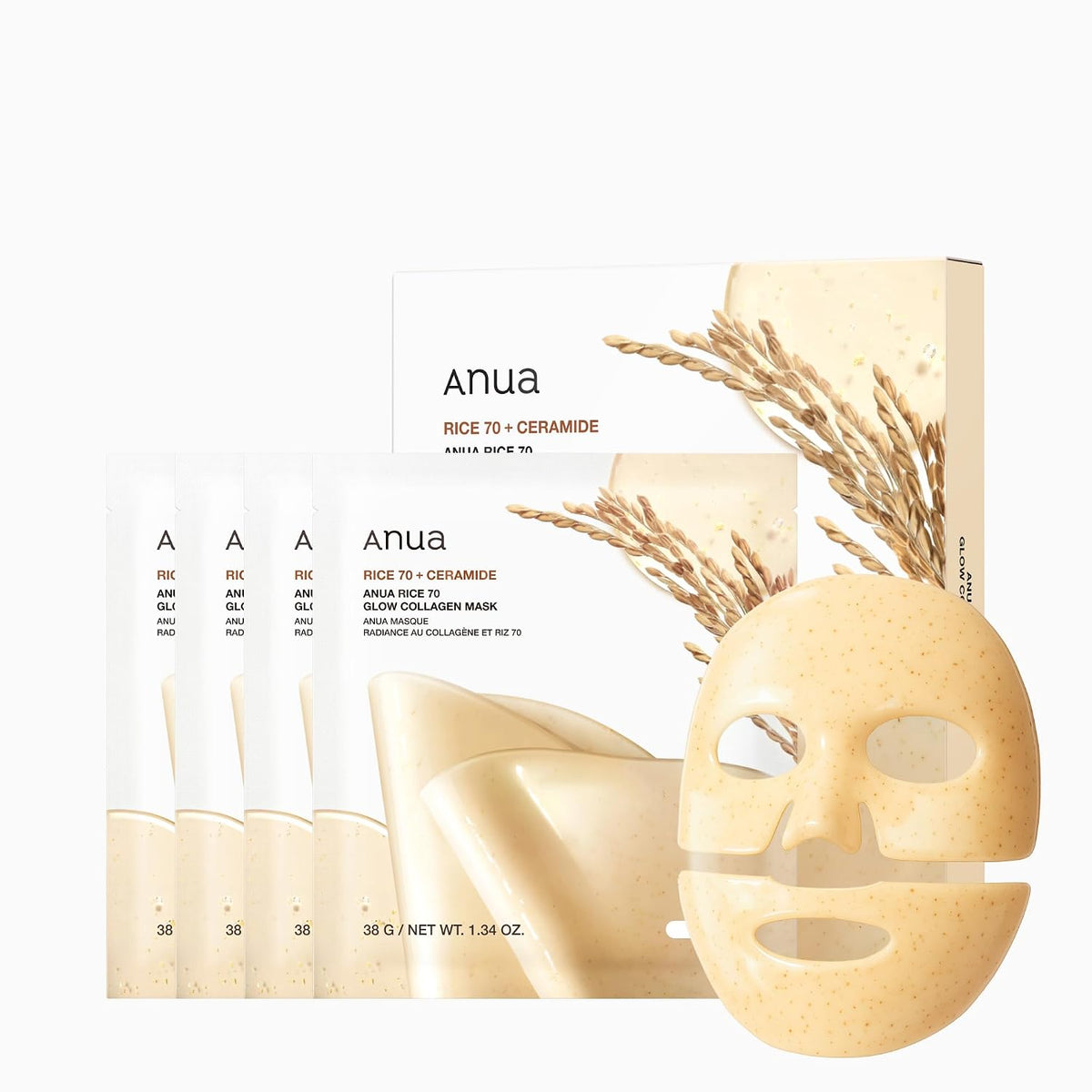 Anua Rice 70 Glow Collagen Mask (4 Sheets / 1.34 oz)
