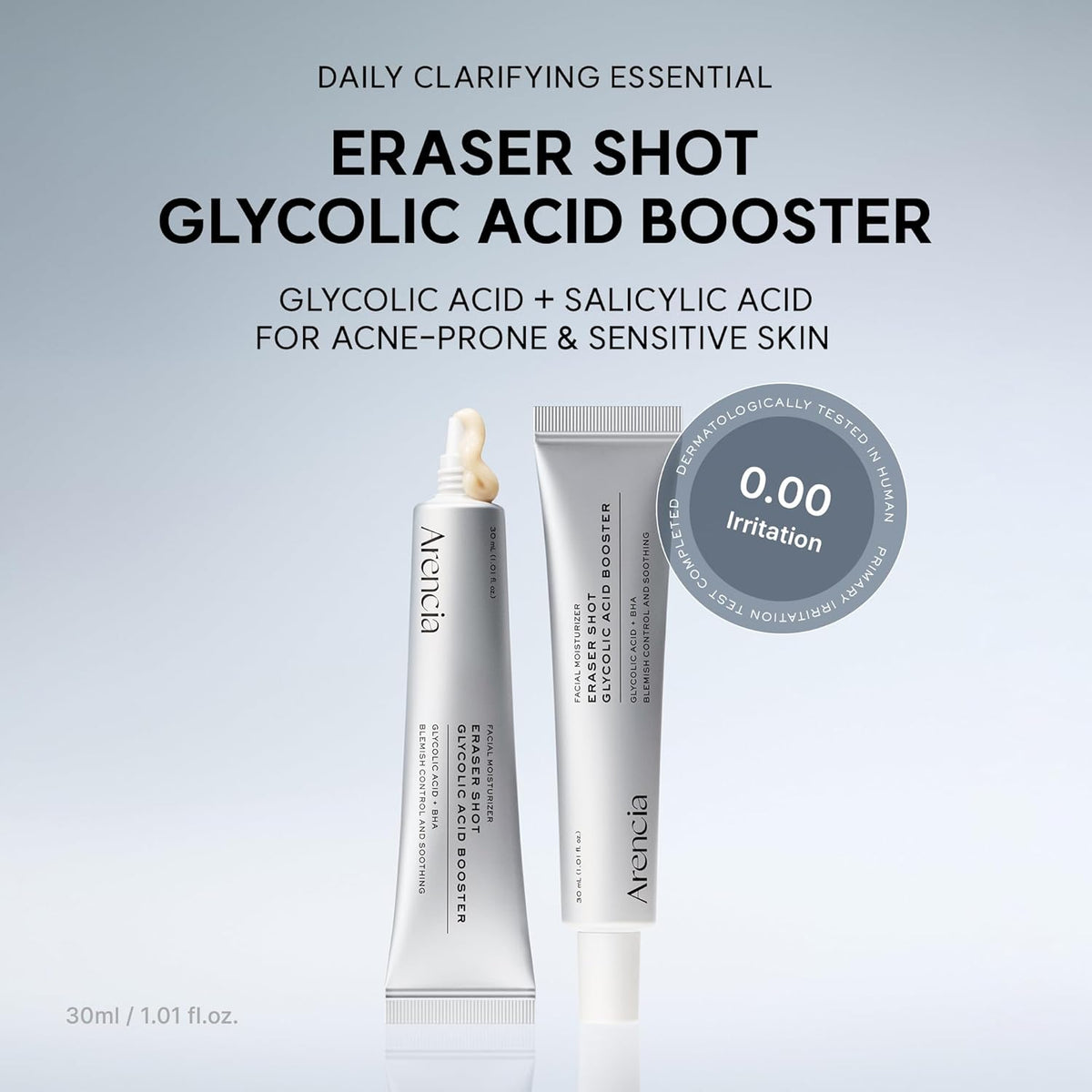 Arencia Eraser Shot Serum Glycolic Acid Booster with AHA BHA, Exfoliating Face Serum for Acne-Prone Skin, Pore Care & Texture Refining, Lightweight Daily Skincare, 30 mL