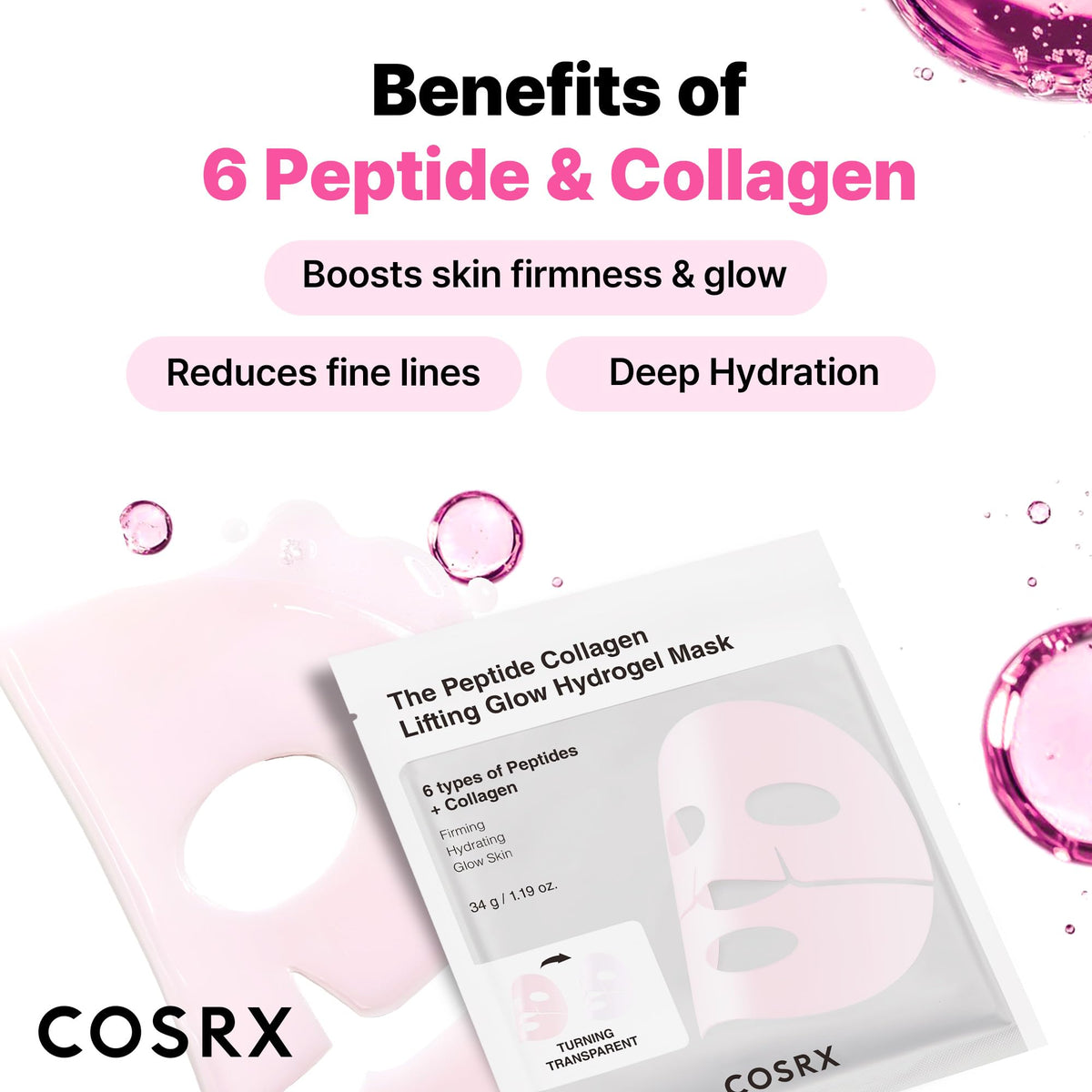 COSRX Advanced Snail Mucin Glass Glow Hydrogel Face Masks Skincare 3 EA, Collagen Face Mask, Travel Essentials, Overnight Face Mask, Korean Skin Care