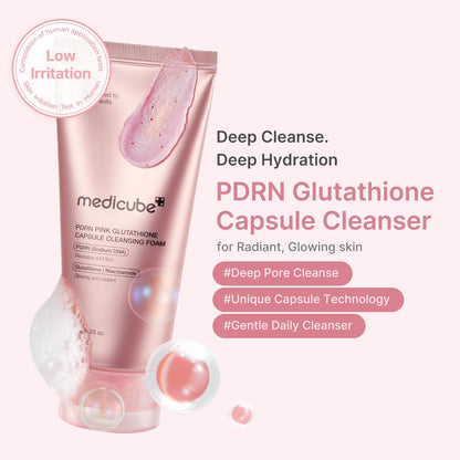 medicube Mini Booster Pro Plus Pink Cleansing Duo Set: Mini Booster Pro Cleansing Device Pink and PDRN Capsule Foam Cleanser | Pore, Makeup, Excess Sebum Care | Deep Cleansing Routine, Korean Skincare