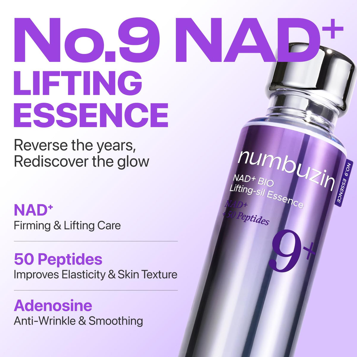 Numbuzin No.9 NAD+ Lifting & Firming DUO, 50 Peptide Serum, Anti-Aging Treatment for Wrinkles, Fine Lines, Dark Circles & Dark Spots, Gentle Retinal
