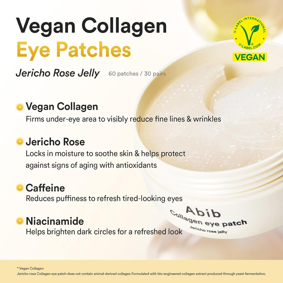 Abib Vegan Collagen Eye Patches for Wrinkles & Fine Line with Jericho Rose Jelly & Peptides, 60 Counts