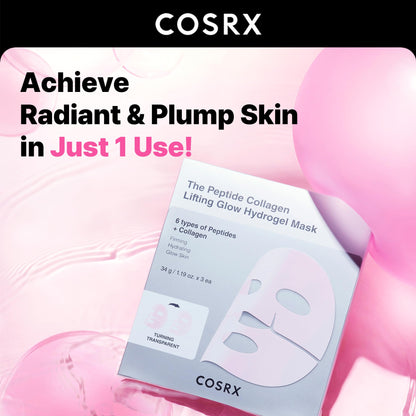 COSRX Advanced Snail Mucin Glass Glow Hydrogel Face Masks Skincare 3 EA, Collagen Face Mask, Travel Essentials, Overnight Face Mask, Korean Skin Care