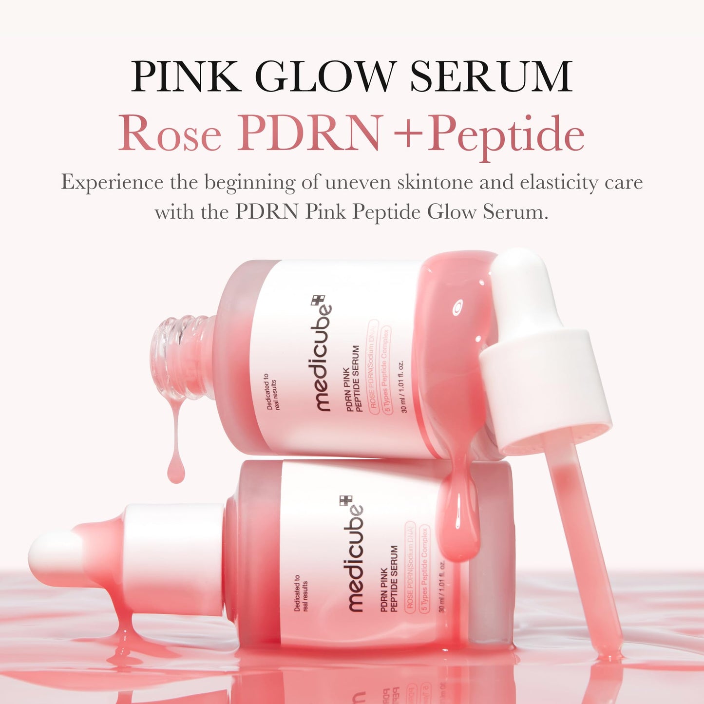Medicube PDRN Pink Peptide Serum, Pink glow serum, Peptide, Niacinamide, Hydrating & Moisturizing & Firming, Uneven Skin Tone, Korean Skincare | 30ml, Rose PDRN (Vegan))