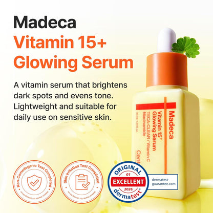 CENTELLIAN 24 Madeca Time Reverse Cream 1.69 fl oz + Vitamin 15+ Glowing Serum 1.01 fl oz – Korean Skin Care Set for Anti Aging, Uneven Tone, Blemish Corrector, Firming & Hydration