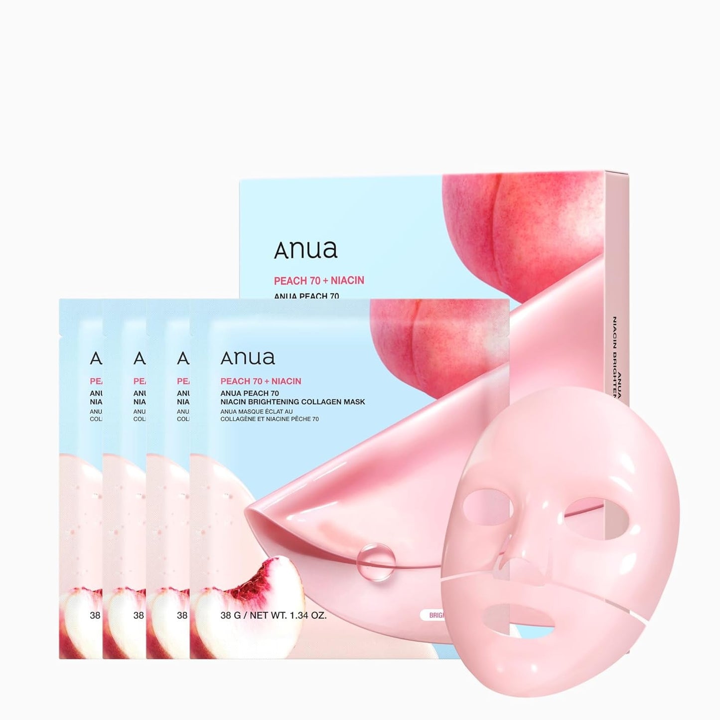 [celimax] Peach 70 Niacin Brightening Collagen Mask – Instant Radiance with Juicy Peach Power | 38g x 4ea