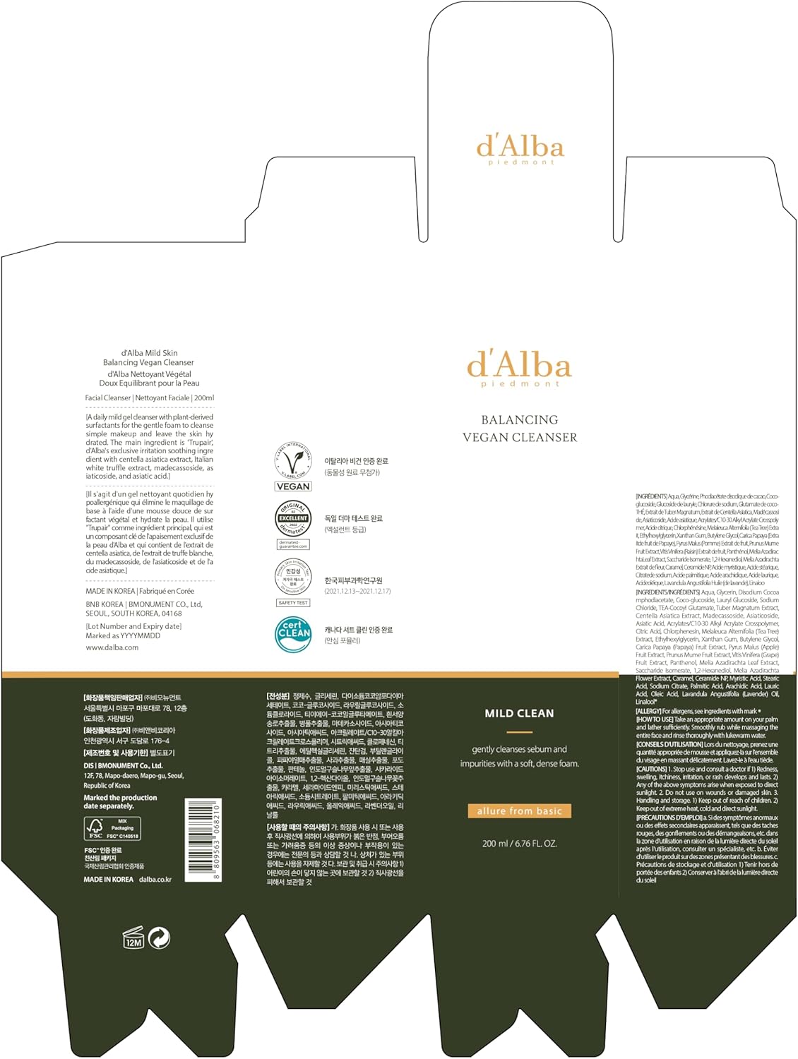 d'Alba Piedmont Italian White Truffle Mild Skin Balancing Vegan Cleanser