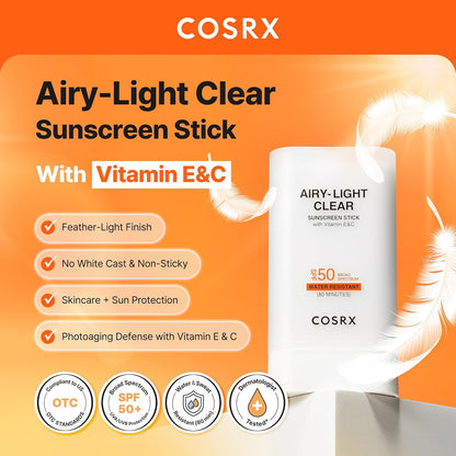 COSRX Airy-Light Clear Sunscreen Stick SPF 50 (19g / 0.67 oz) ☀️✨