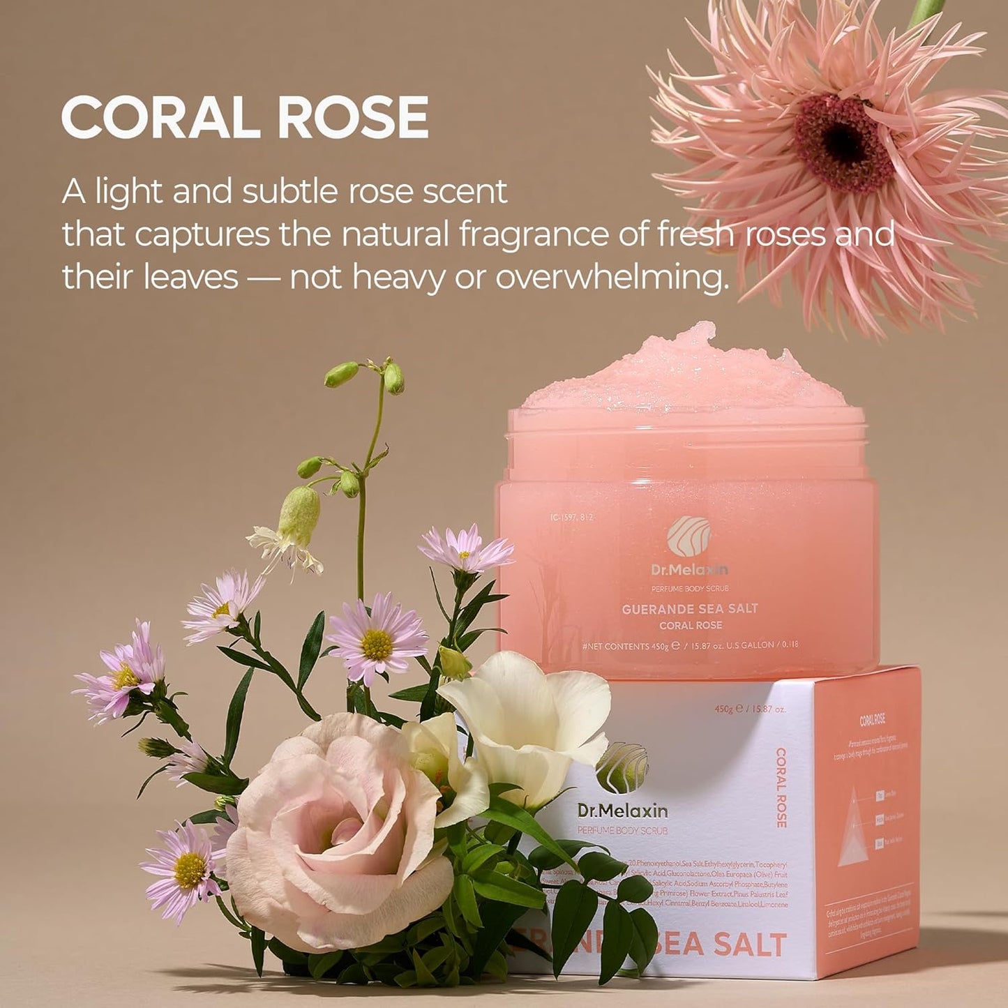 Dr.Melaxin Guerande Sea Salt Perfume Exfoliating Body Scrub – Amber & Vanilla + Coral Rose ✨🛁🌸