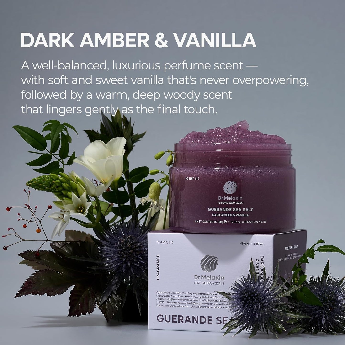 Dr.Melaxin Guerande Sea Salt Perfume Exfoliating Body Scrub – Amber & Vanilla + Coral Rose ✨🛁🌸