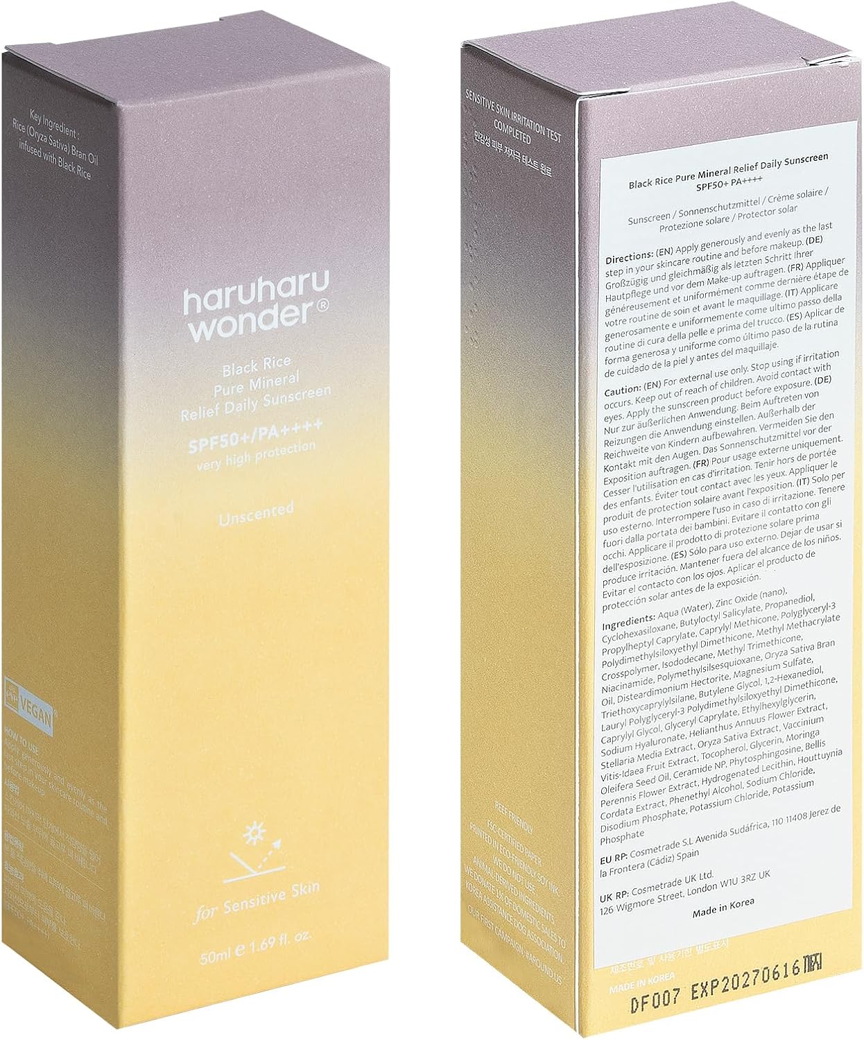 Haruharu Wonder Black Rice Pure Mineral Relief Daily Sunscreen 50ml