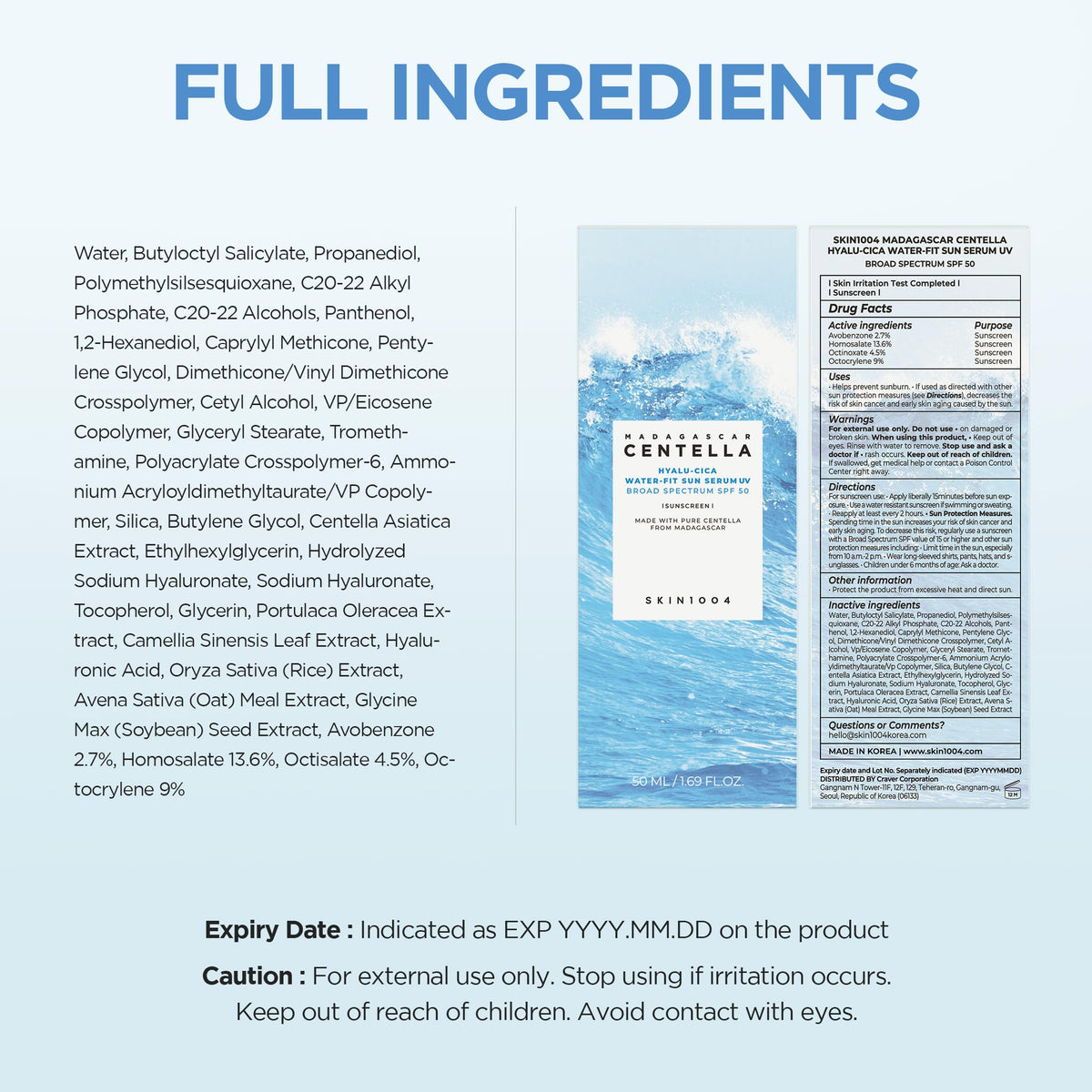 SKIN1004 Hyalu-Cica Water-Fit Sun Serum UV, SPF 50 Sunscreen