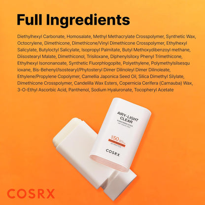 COSRX Airy-Light Clear Sunscreen Stick SPF 50 (19g / 0.67 oz) ☀️✨