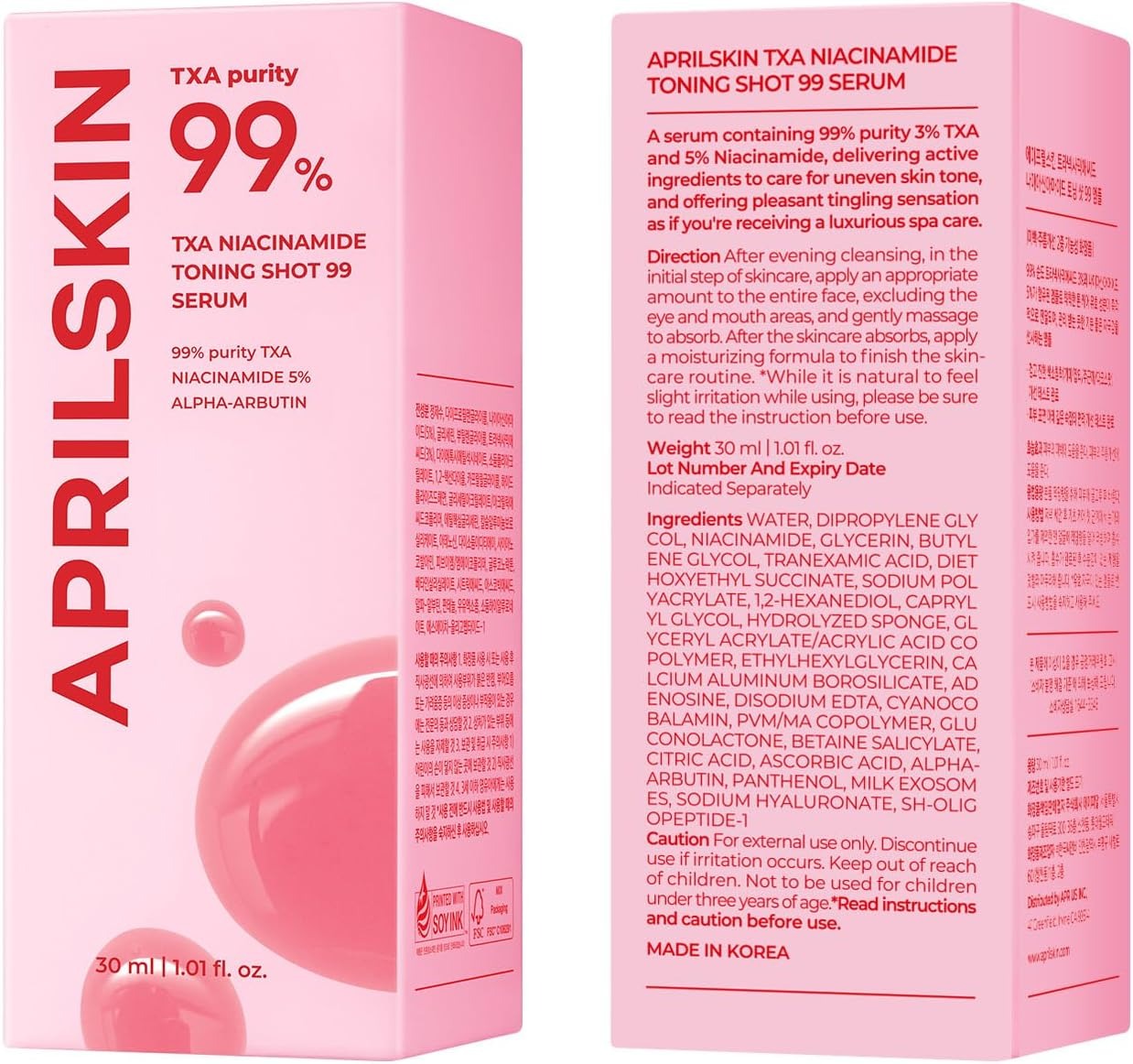 APRILSKIN TXA Niacinamide Toning Shot 99 Spicule Facial Serum - 30ml