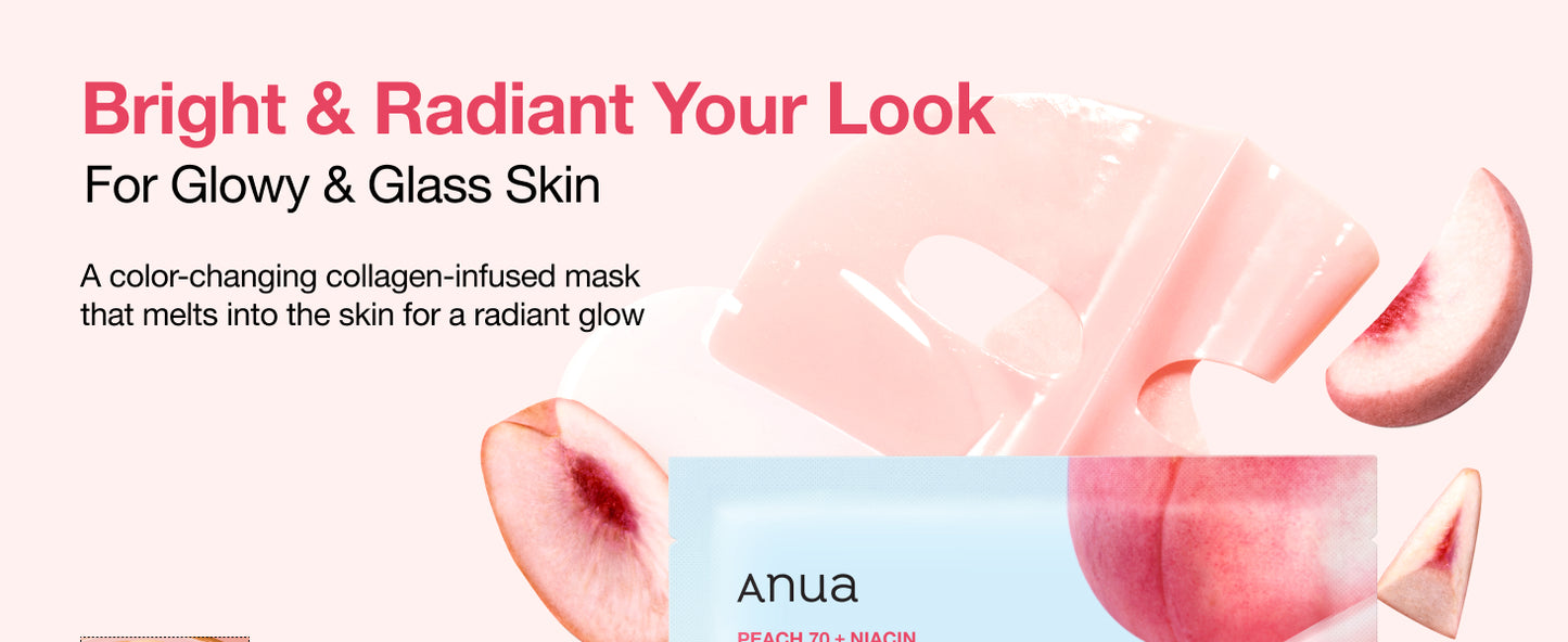 [ANUA] قناع الكولاجين المُشرق بخلاصة الخوخ 70 والنياسين (4 قطع)