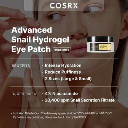 [Cosrx] Advanced Snail Hydrogel Eye Patch – Brighten, Hydrate and Depuff in Minutes | 60 patches