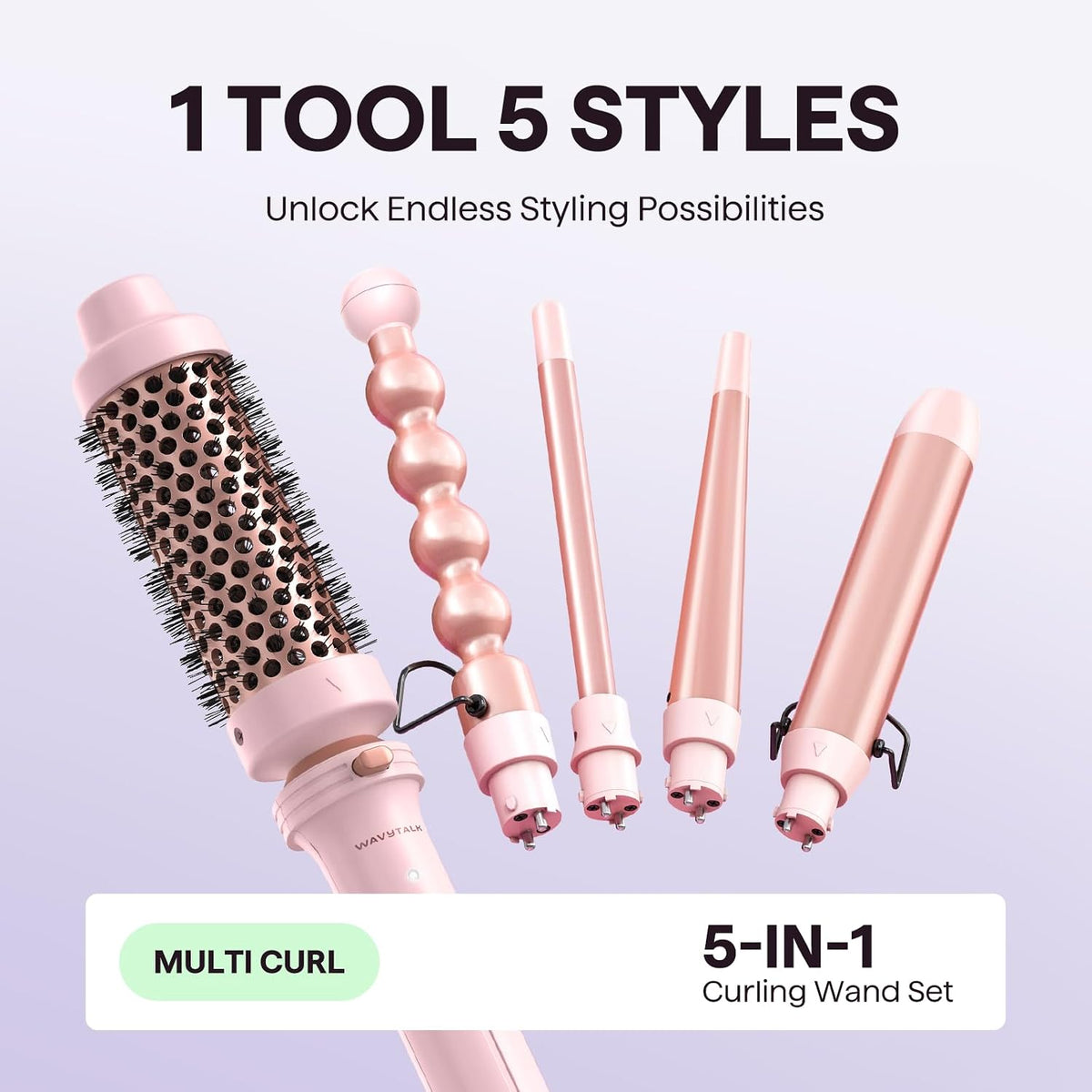 Wavytalk 5-in-1 Curling Iron & Curling Wand Set – Pink