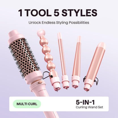 Wavytalk 5-in-1 Curling Iron & Curling Wand Set – Pink